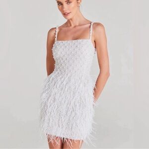 NADINE MERABI White Feather Mini Dress